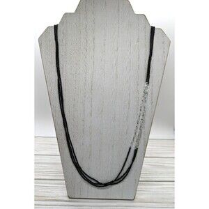 Beaded Necklace 3 Strands Black w/ Silver